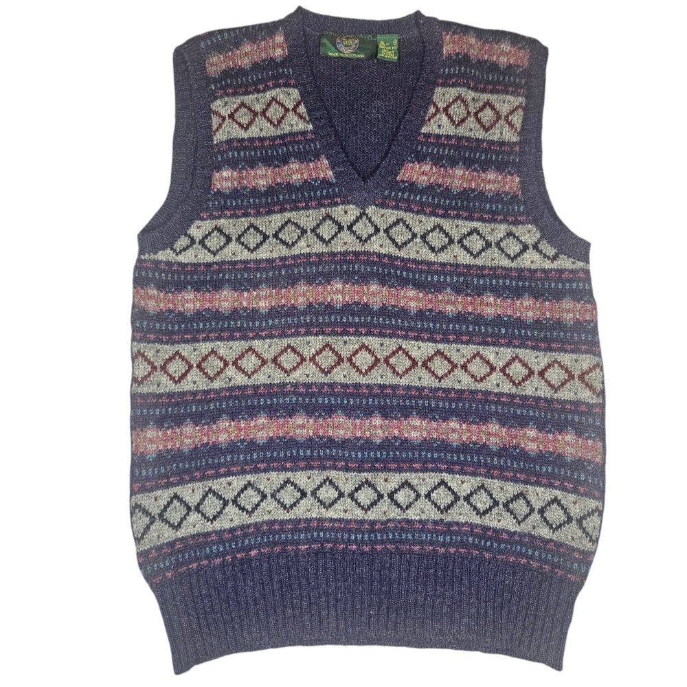 Habersham Road Mens Medium Vtg Wool Fair Isle‎ Sweater Vest 90s Preppy Academic